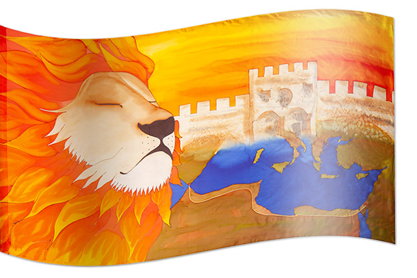 El diseño ‘El León de Judá sobre Jerusalén’ en seda artesanal