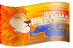 El León de Judá sobre Jerusalén La bandera de seda de la adoración, de la guerra y del ministerio diseña